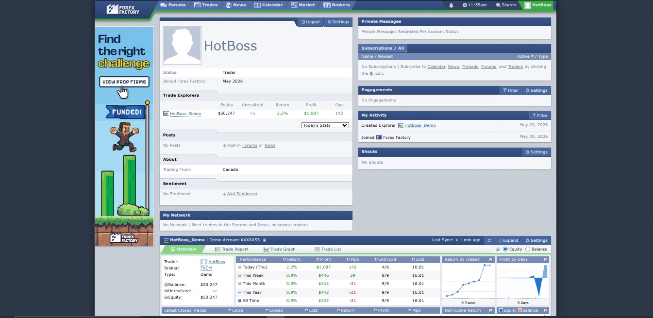 Screenshot  of HotBoss_Demo account at ForexFactory.